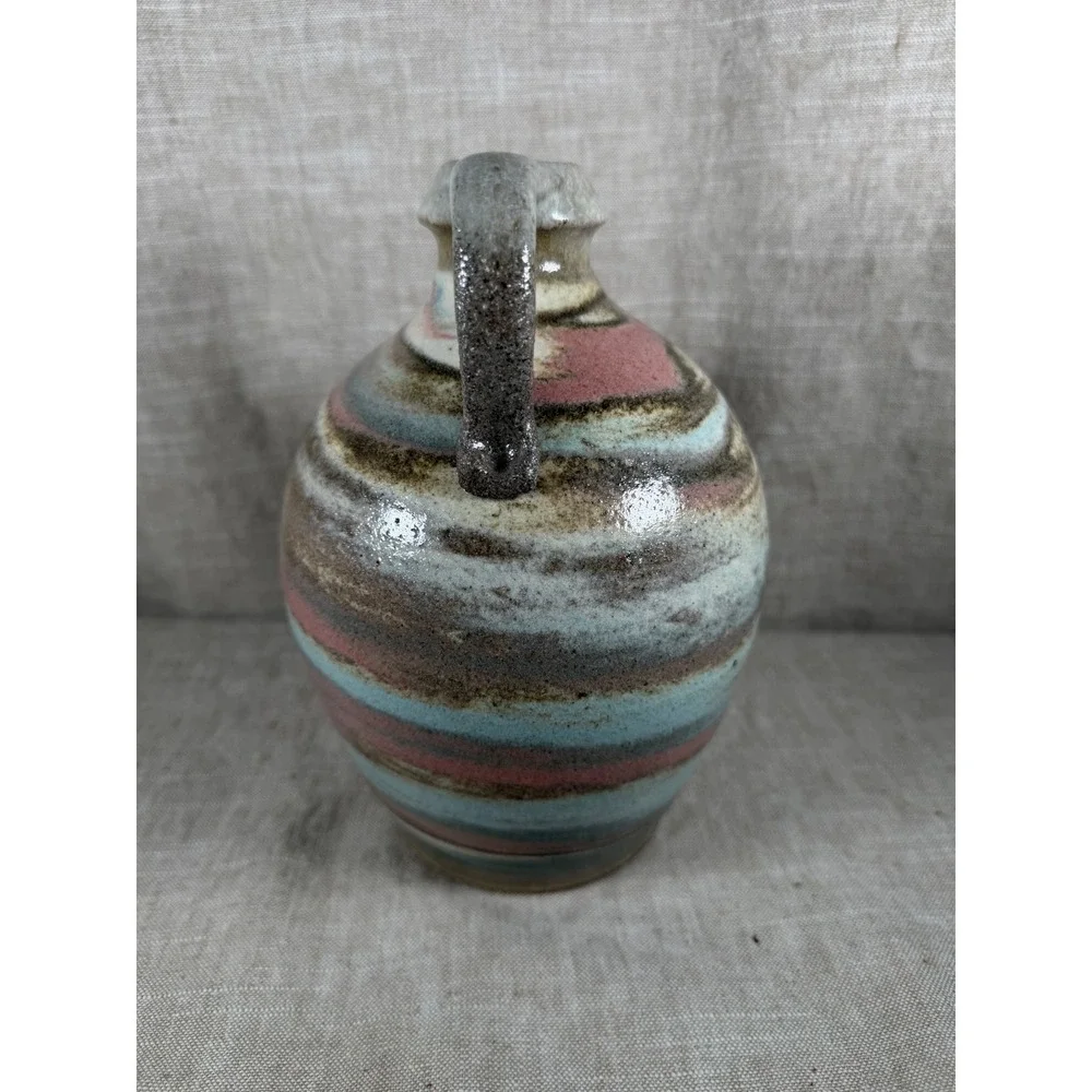 Studio Pottery Jug Good Vintage Sedona AZ Signed Stoneware Multi Color Swirl 8